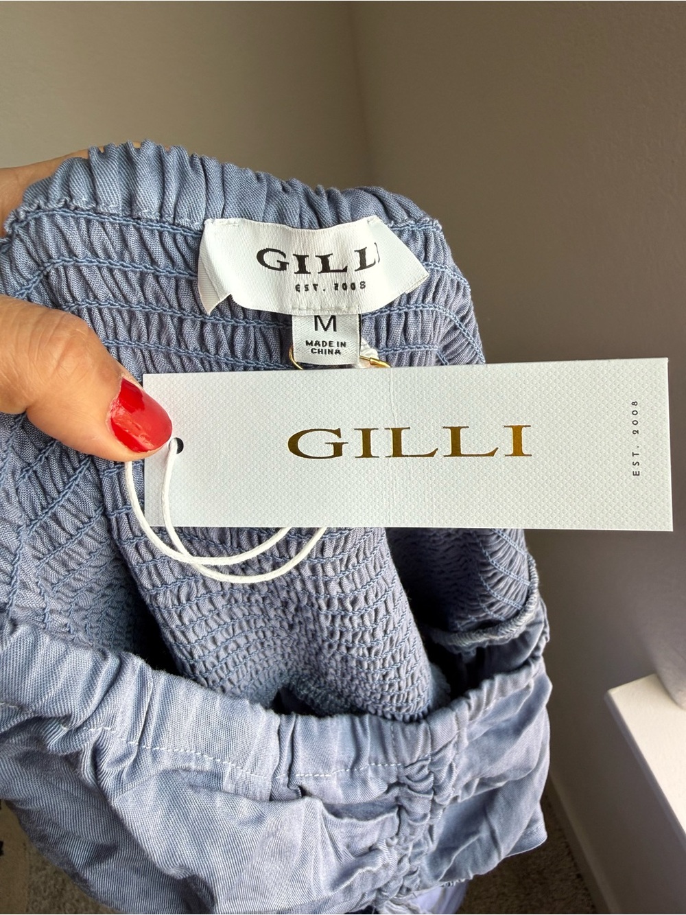Gilli Off-Shoulder Tie-Front Jumpsuit in Slate Blue - Picture 3 of 11